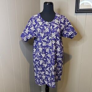 B14 Floral Purple Midi Short Sleeve Shift Dress